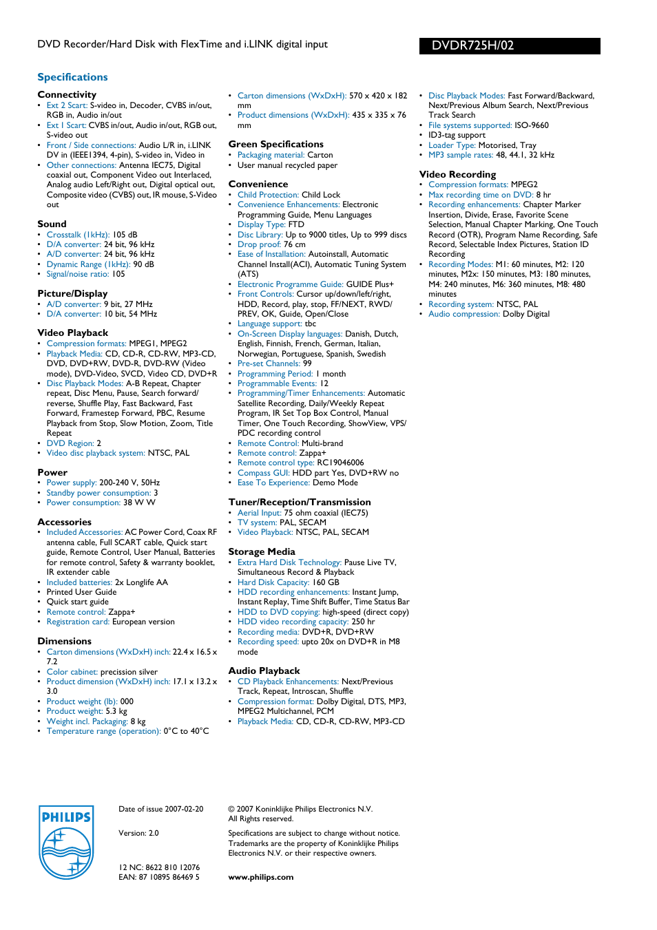 Philips DVDR725H User Manual | Page 2 / 3