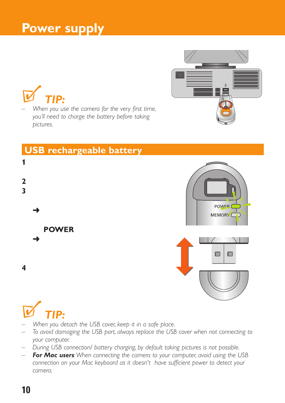 Power supply, Usb rechargeable battery | Philips KEY0079 User Manual | Page 10 / 23