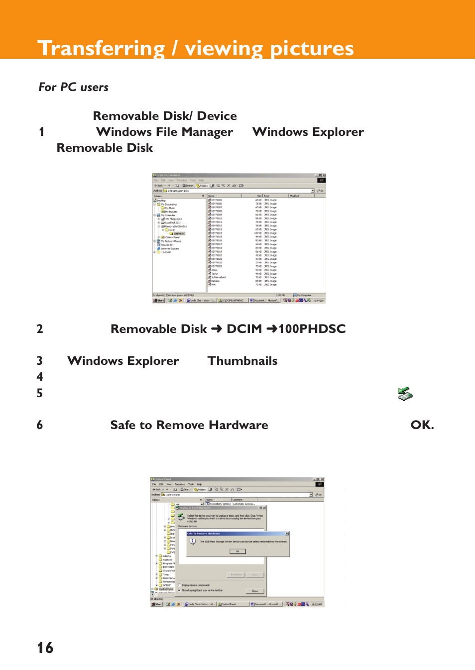 Transferring / viewing pictures | Philips KEY0079 User Manual | Page 16 / 23