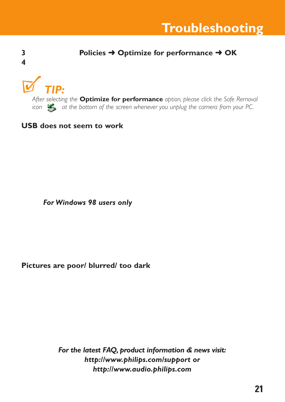 Troubleshooting | Philips KEY0079 User Manual | Page 21 / 23