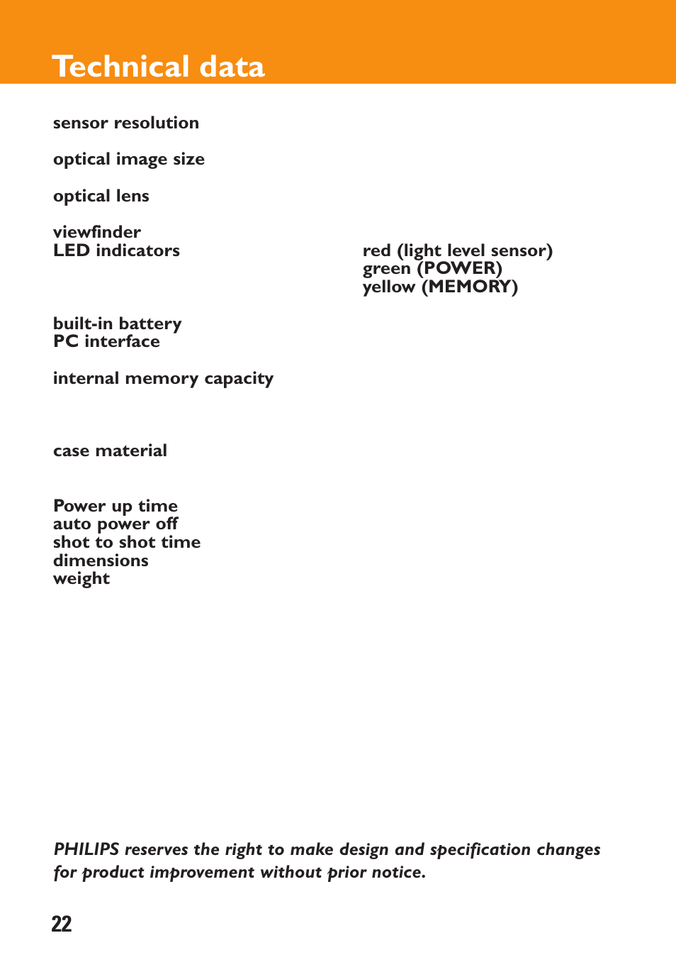 Technical data | Philips KEY0079 User Manual | Page 22 / 23