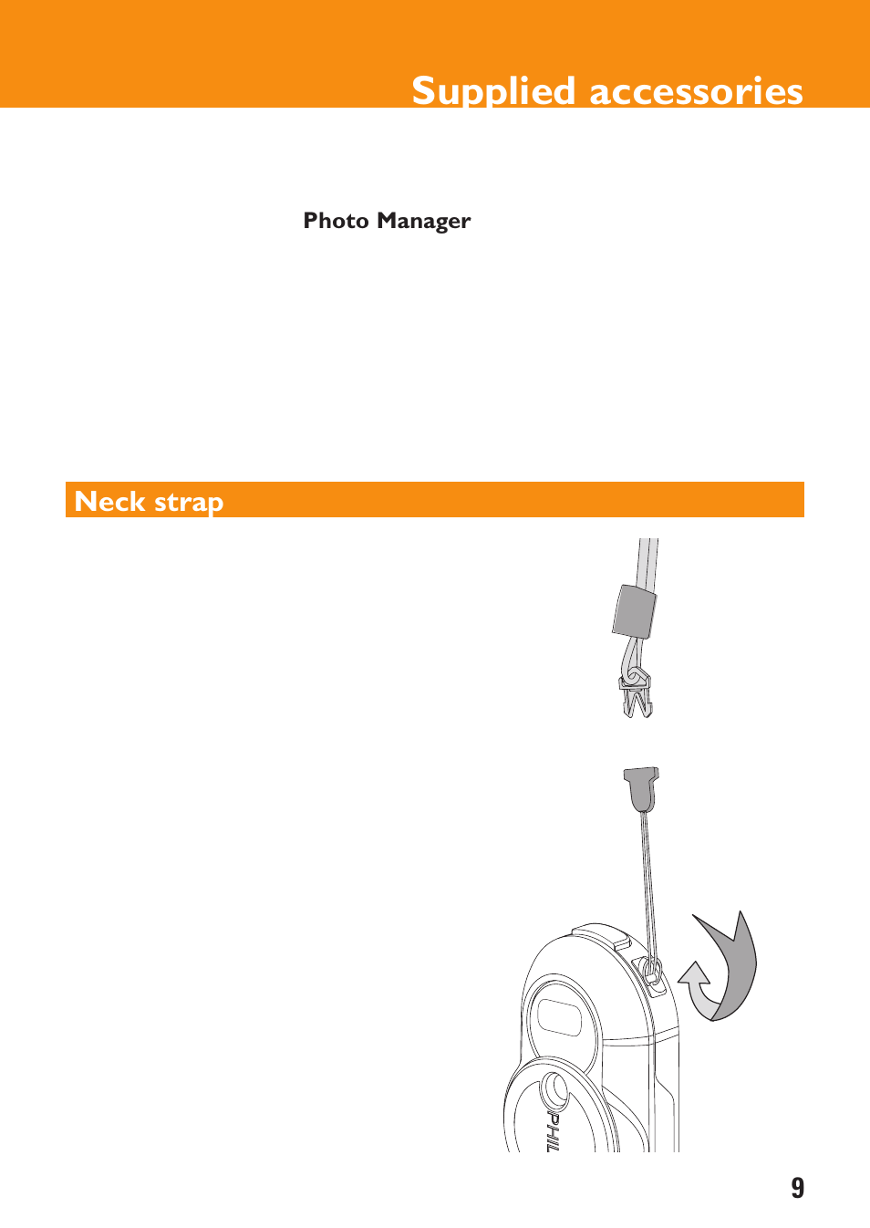 Supplied accessories, Neck strap | Philips KEY0079 User Manual | Page 9 / 23