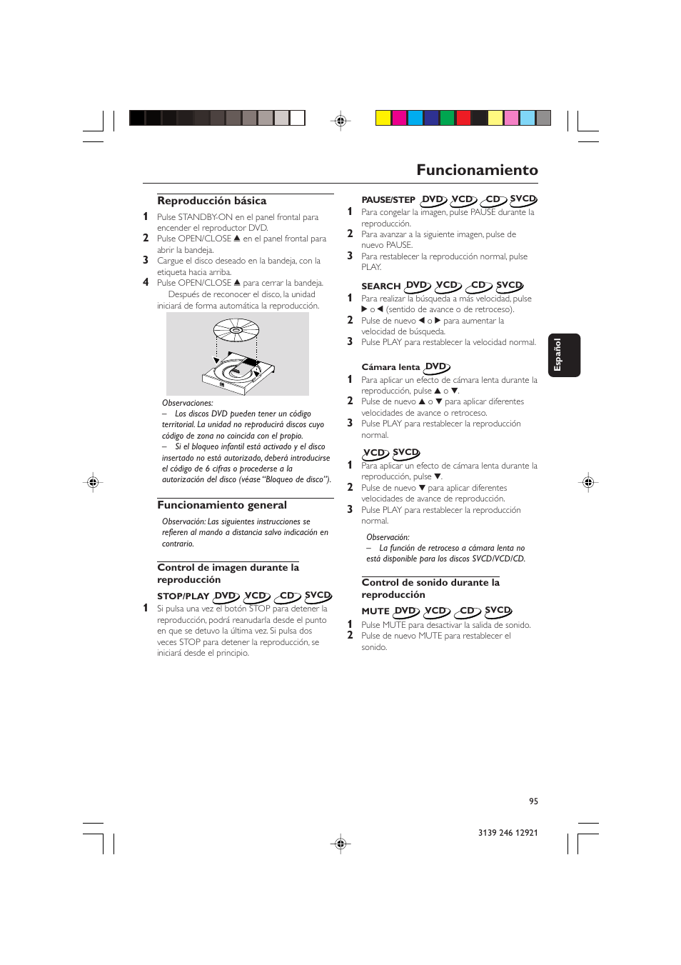 Funcionamiento | Philips DVD 729 User Manual | Page 12 / 34