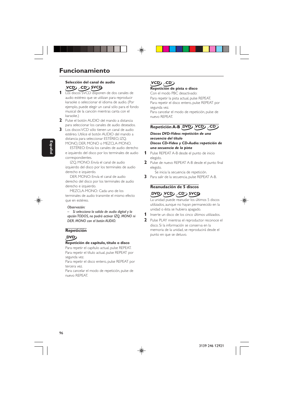 Funcionamiento | Philips DVD 729 User Manual | Page 13 / 34