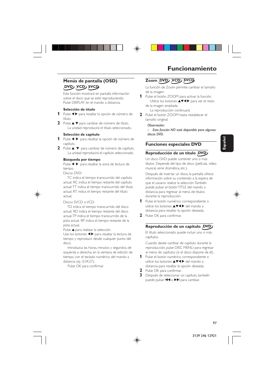 Funcionamiento | Philips DVD 729 User Manual | Page 14 / 34