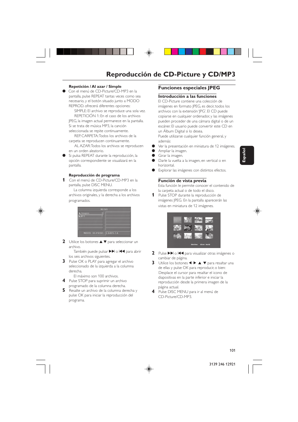 Reproducción de cd-picture y cd/mp3 | Philips DVD 729 User Manual | Page 18 / 34