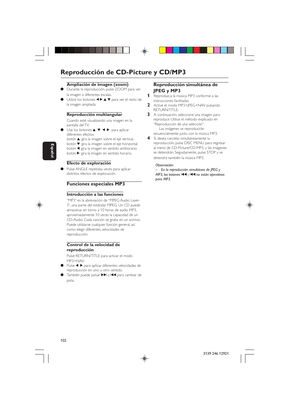 Reproducción de cd-picture y cd/mp3 | Philips DVD 729 User Manual | Page 19 / 34