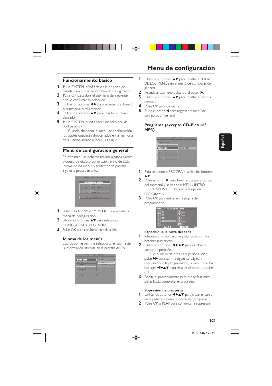 Menú de configuración | Philips DVD 729 User Manual | Page 20 / 34