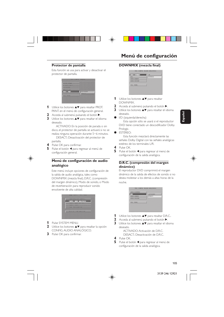 Menú de configuración | Philips DVD 729 User Manual | Page 22 / 34