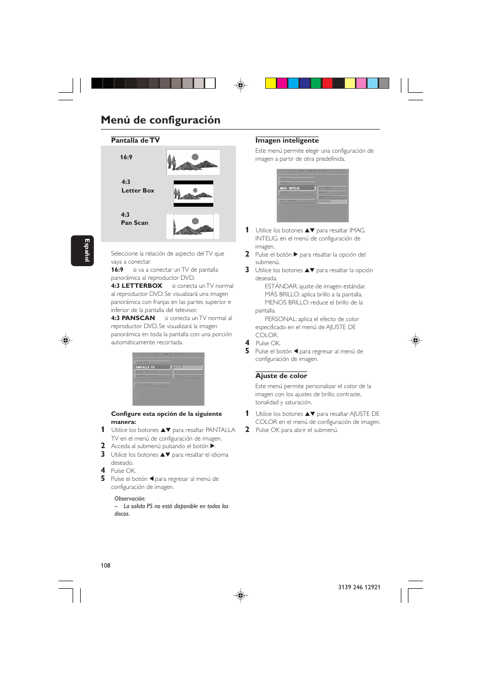 Menú de configuración | Philips DVD 729 User Manual | Page 25 / 34