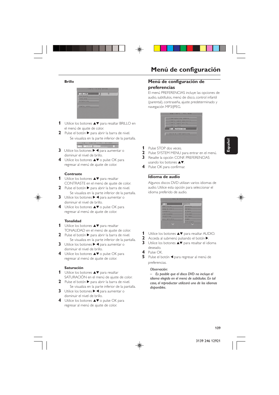 Menú de configuración | Philips DVD 729 User Manual | Page 26 / 34