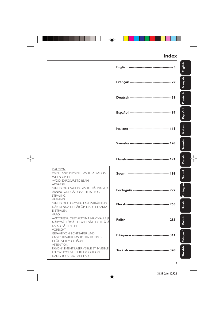 Index | Philips DVD 729 User Manual | Page 3 / 34