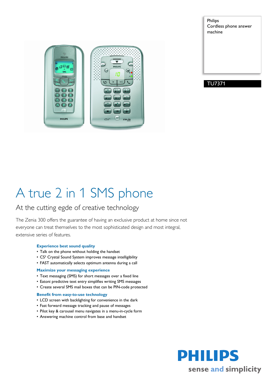 Philips Zenia SS071P User Manual | 3 pages