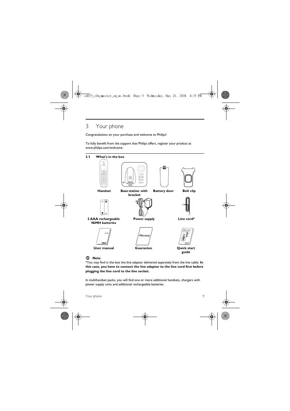 3 your phone, 1 what’s in the box, 3your phone | Philips CD1551B User Manual | Page 11 / 49