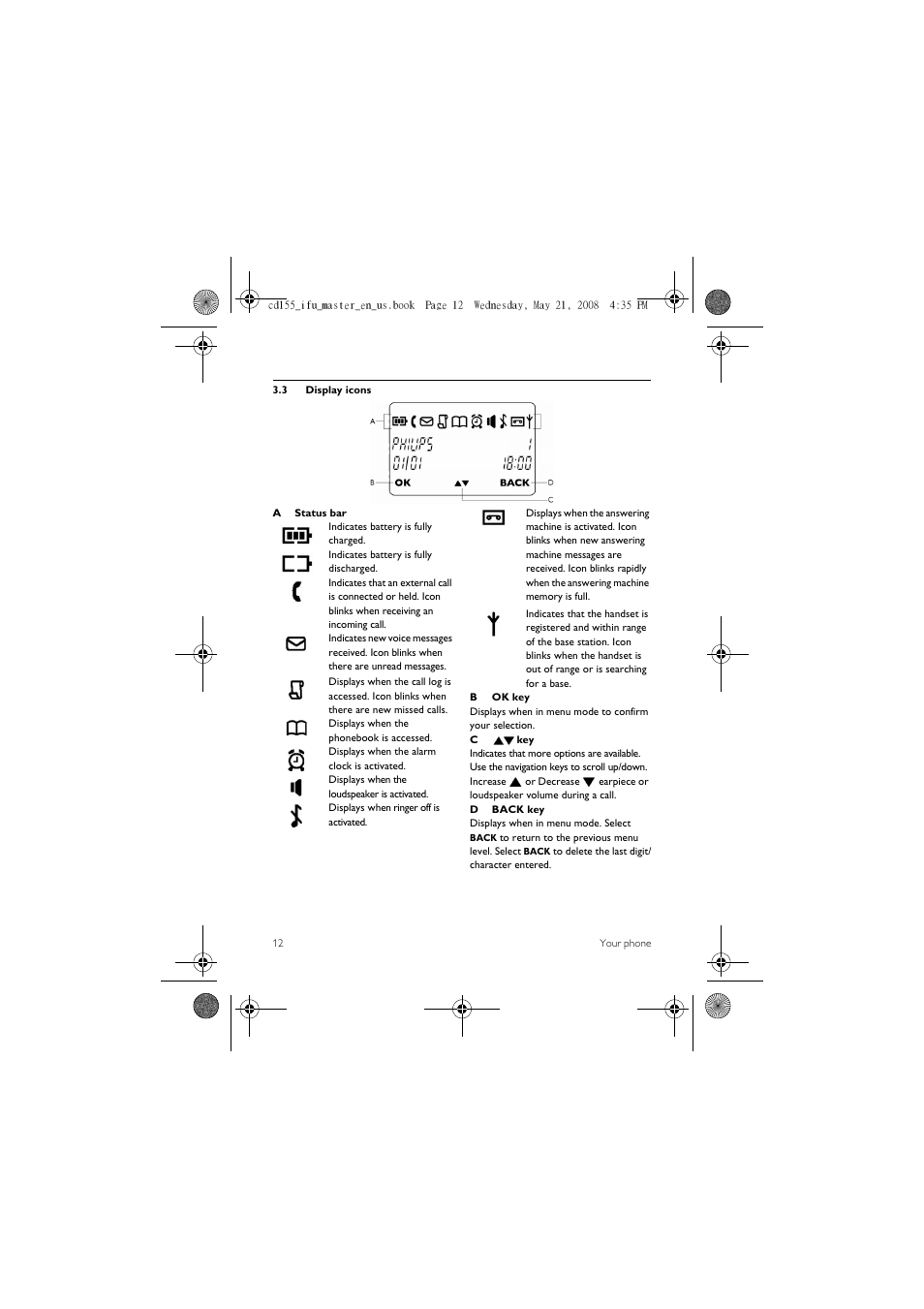 3 display icons | Philips CD1551B User Manual | Page 14 / 49