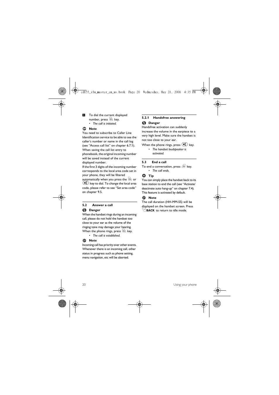 2 answer a call, 3 end a call | Philips CD1551B User Manual | Page 22 / 49