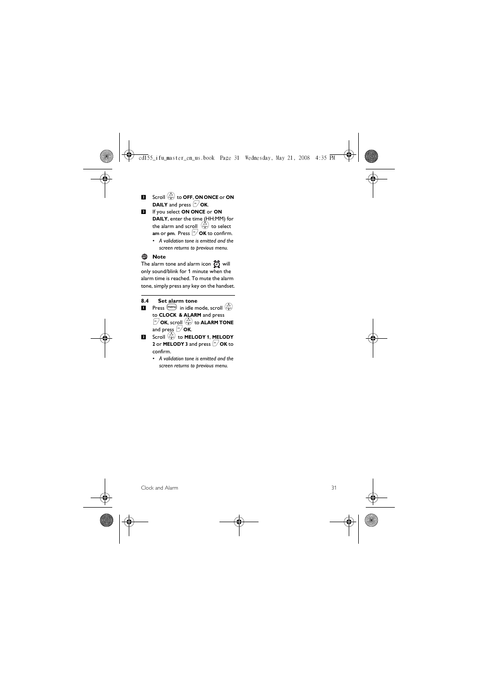 4 set alarm tone | Philips CD1551B User Manual | Page 33 / 49