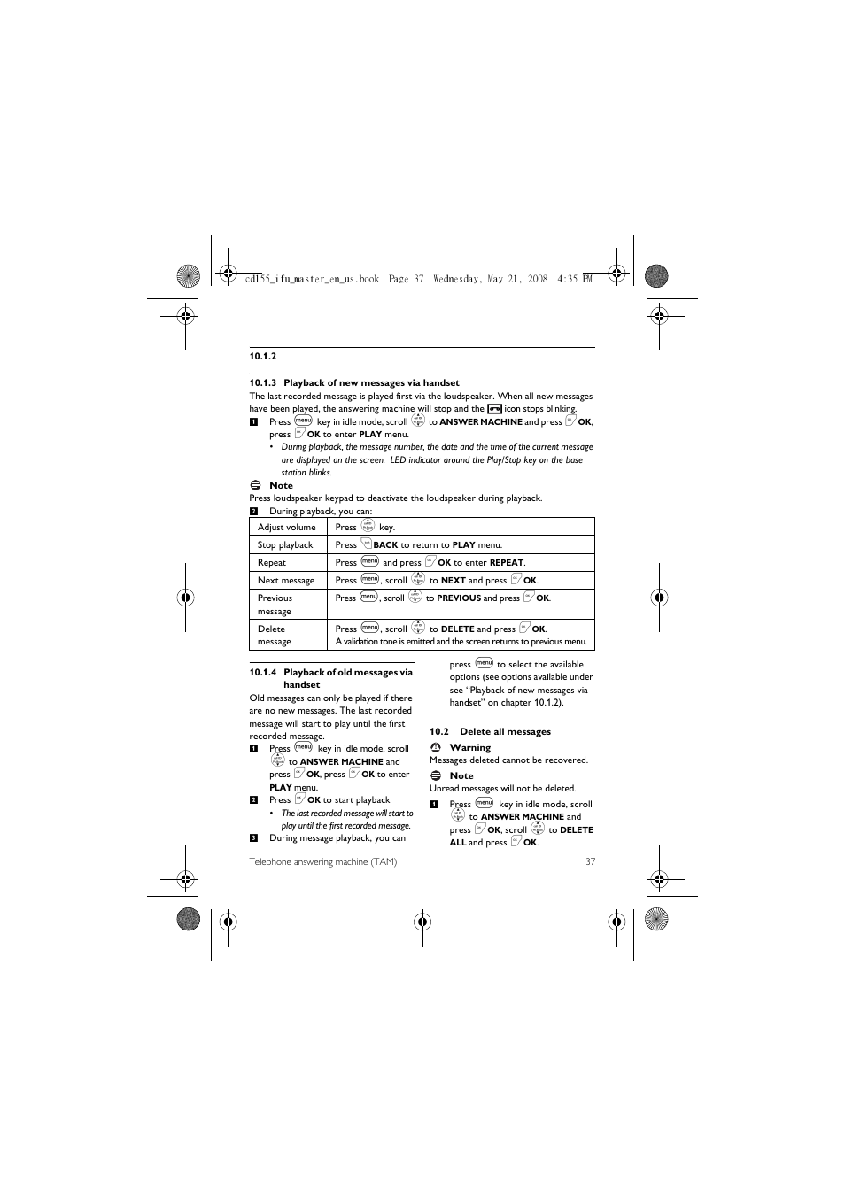 2 delete all messages | Philips CD1551B User Manual | Page 39 / 49