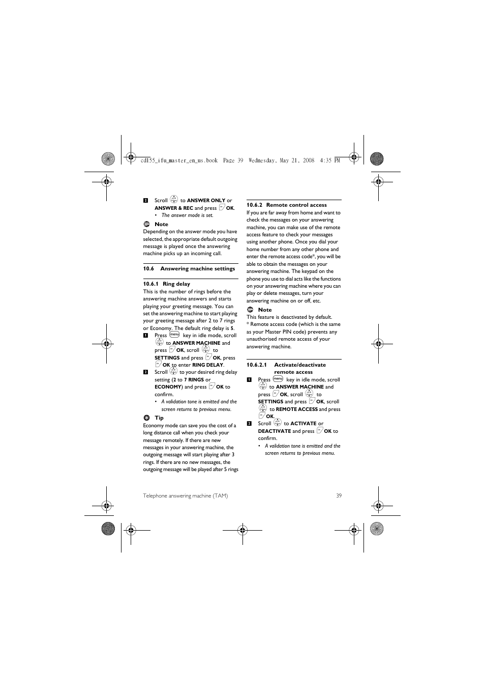 6 answering machine settings | Philips CD1551B User Manual | Page 41 / 49