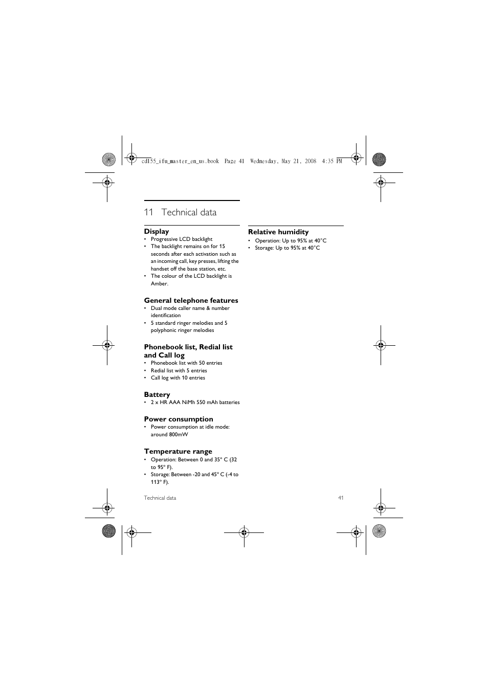 11 technical data | Philips CD1551B User Manual | Page 43 / 49