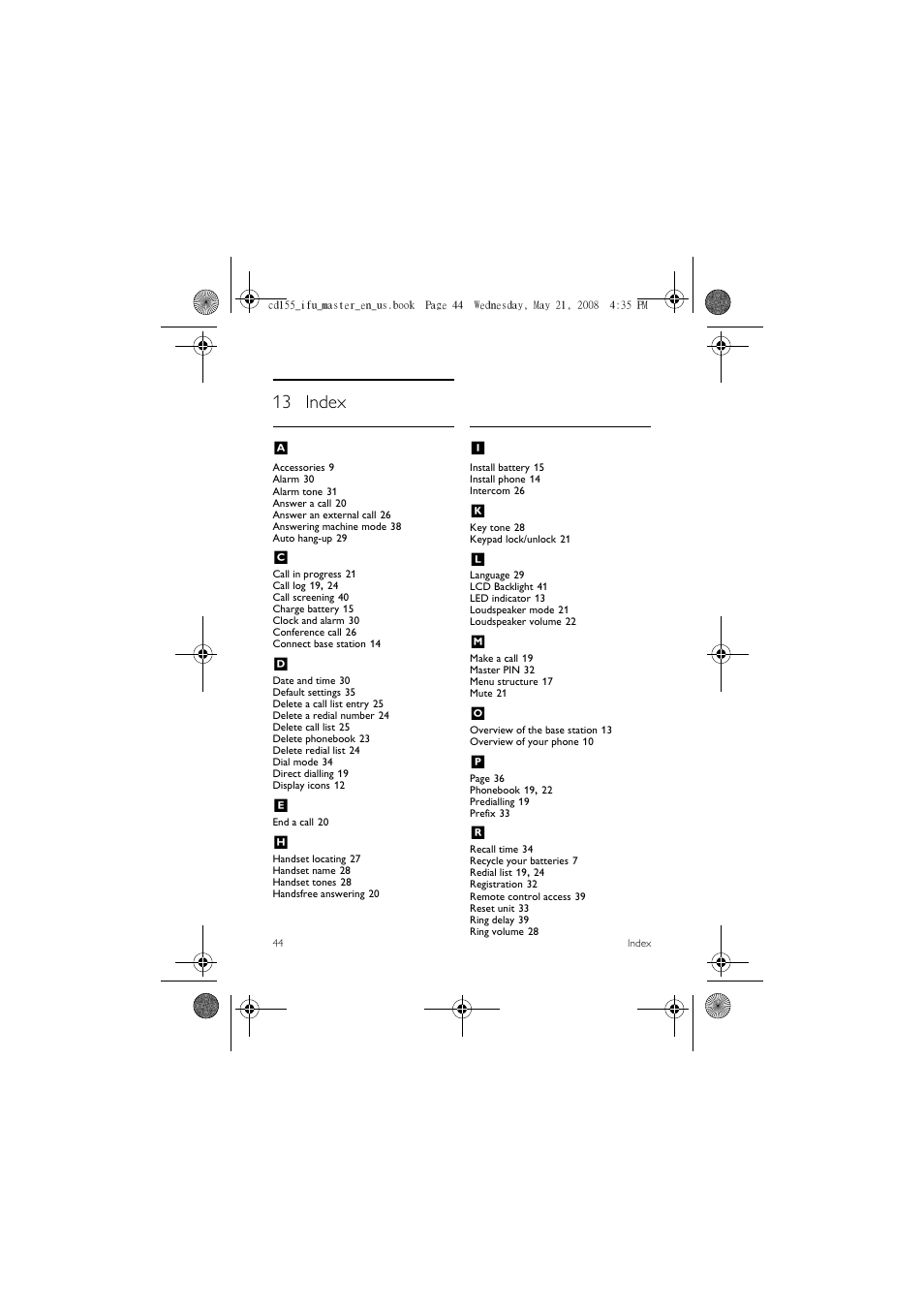13 index, 13 index a | Philips CD1551B User Manual | Page 46 / 49