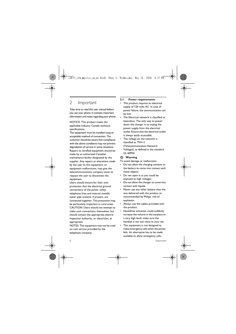 2 important, 1 power requirements, 2important | Philips CD1551B User Manual | Page 8 / 49