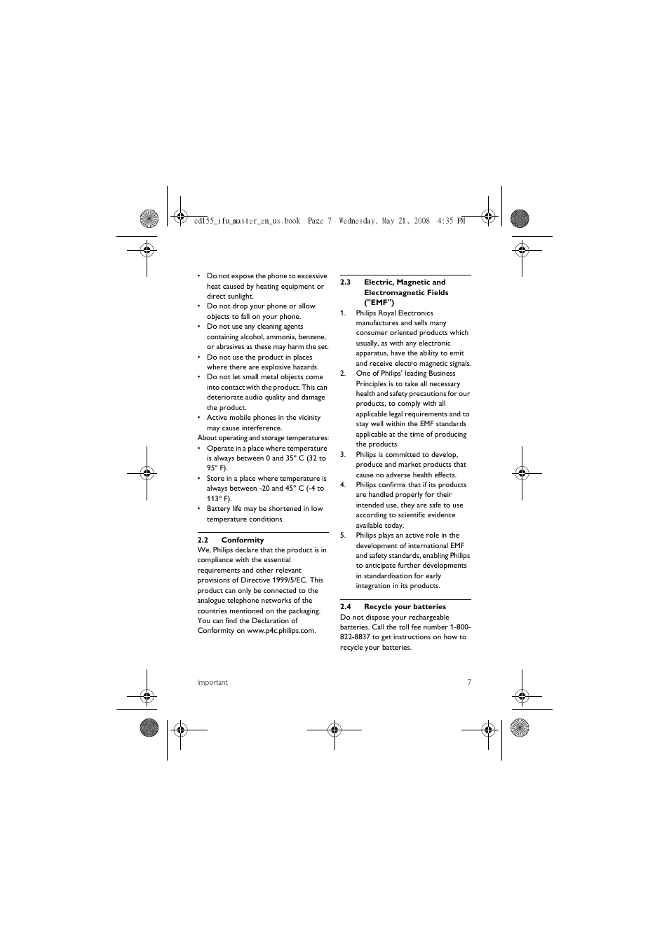 2 conformity, 4 recycle your batteries | Philips CD1551B User Manual | Page 9 / 49
