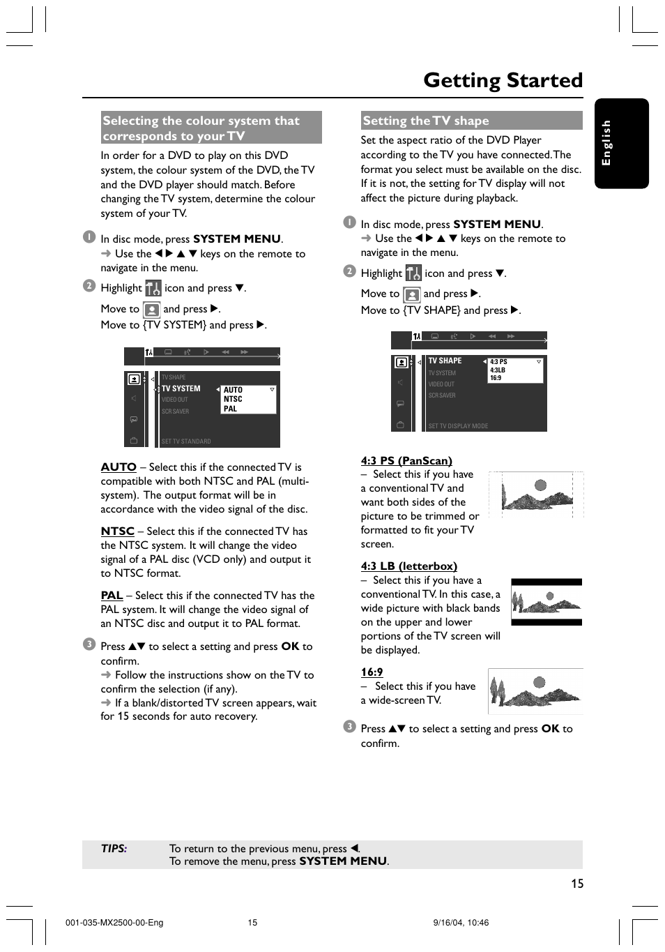 Getting started | Philips MX2500 User Manual | Page 15 / 36