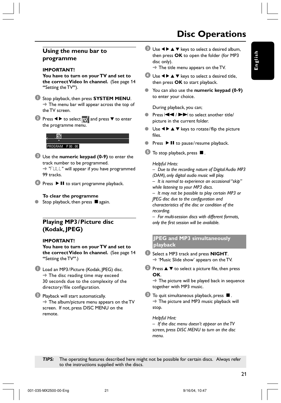 Disc operations | Philips MX2500 User Manual | Page 21 / 36