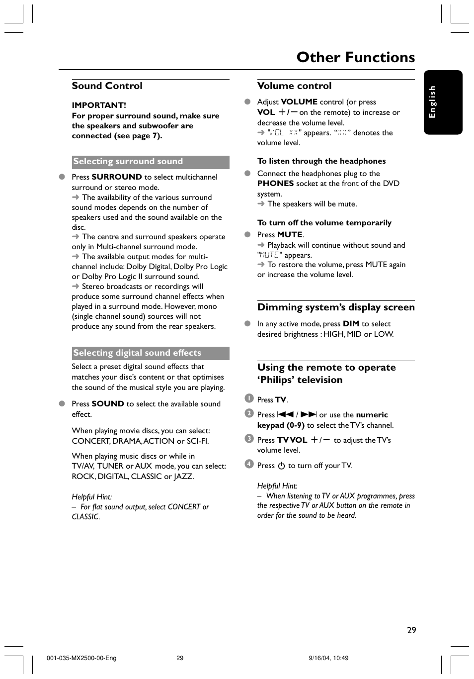 Other functions | Philips MX2500 User Manual | Page 29 / 36