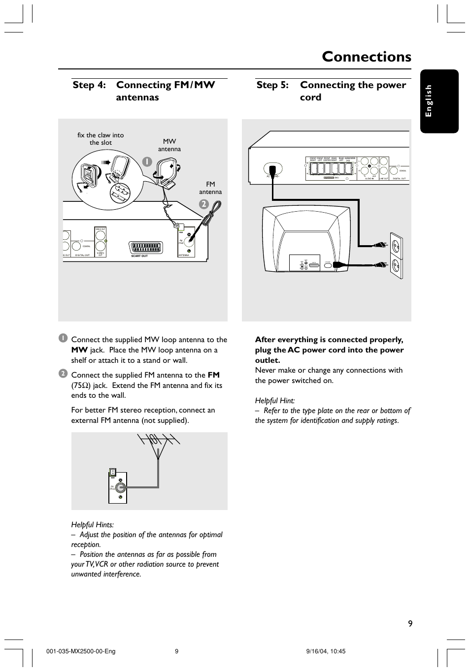 Connections | Philips MX2500 User Manual | Page 9 / 36