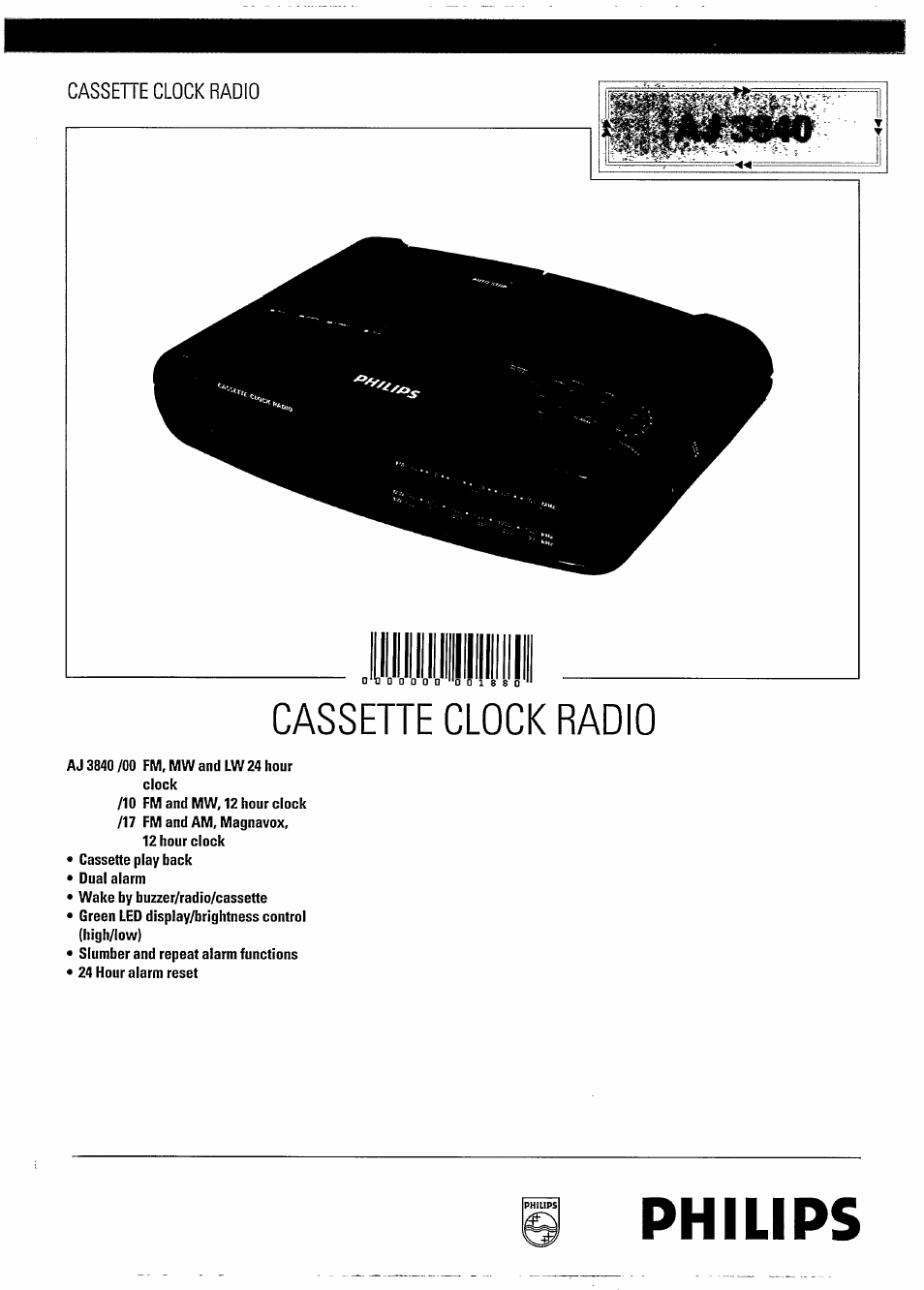 Philips AJ3840/17 User Manual | 2 pages