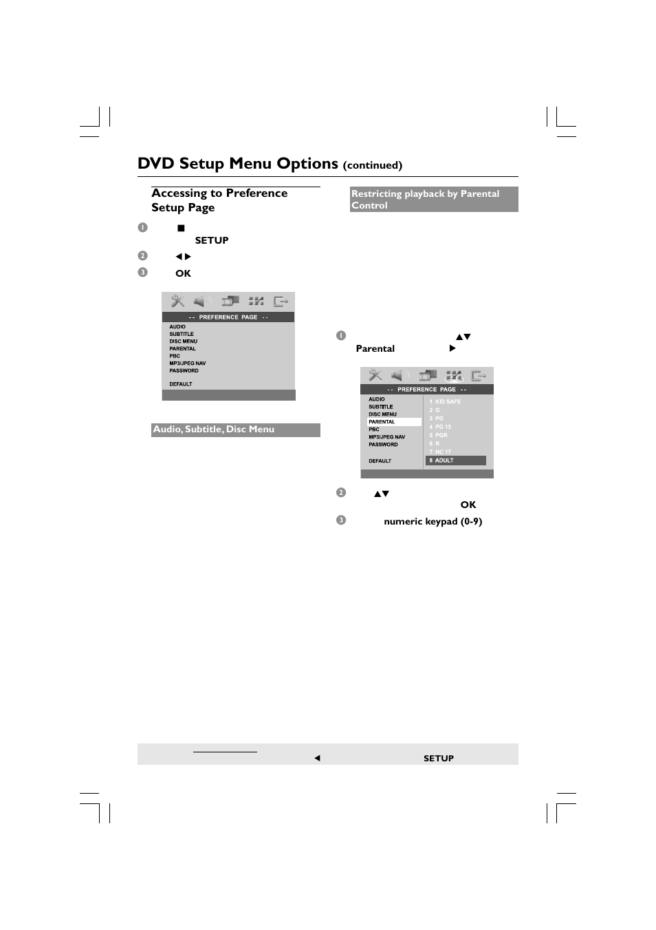 Dvd setup menu options | Philips HTS5510C User Manual | Page 36 / 52
