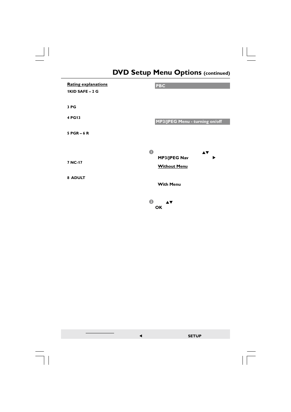 Dvd setup menu options | Philips HTS5510C User Manual | Page 37 / 52