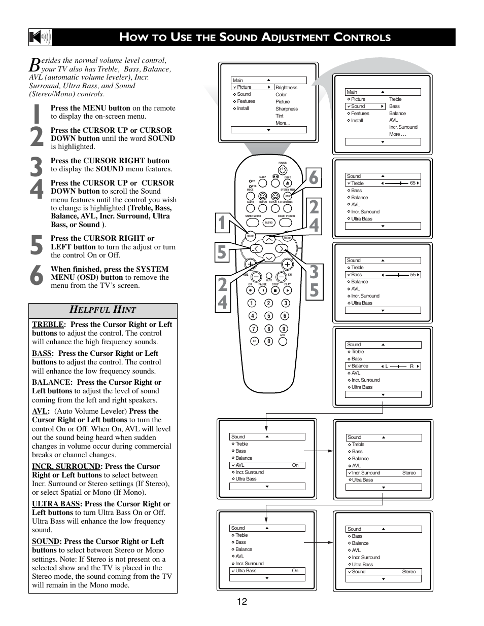 Ow to, Se the, Ound | Djustment, Ontrols | Philips Real Flat TV DVD User Manual | Page 12 / 51