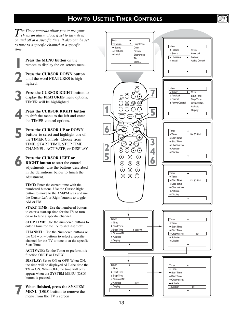 Ow to, Se the, Imer | Ontrols | Philips Real Flat TV DVD User Manual | Page 13 / 51