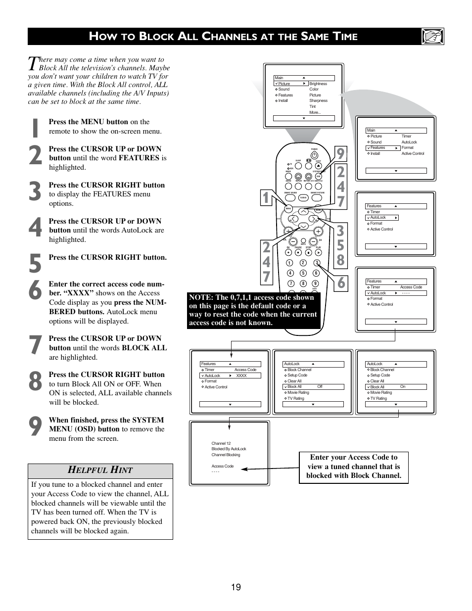 Ow to, Lock, Hannels at the | Philips Real Flat TV DVD User Manual | Page 19 / 51