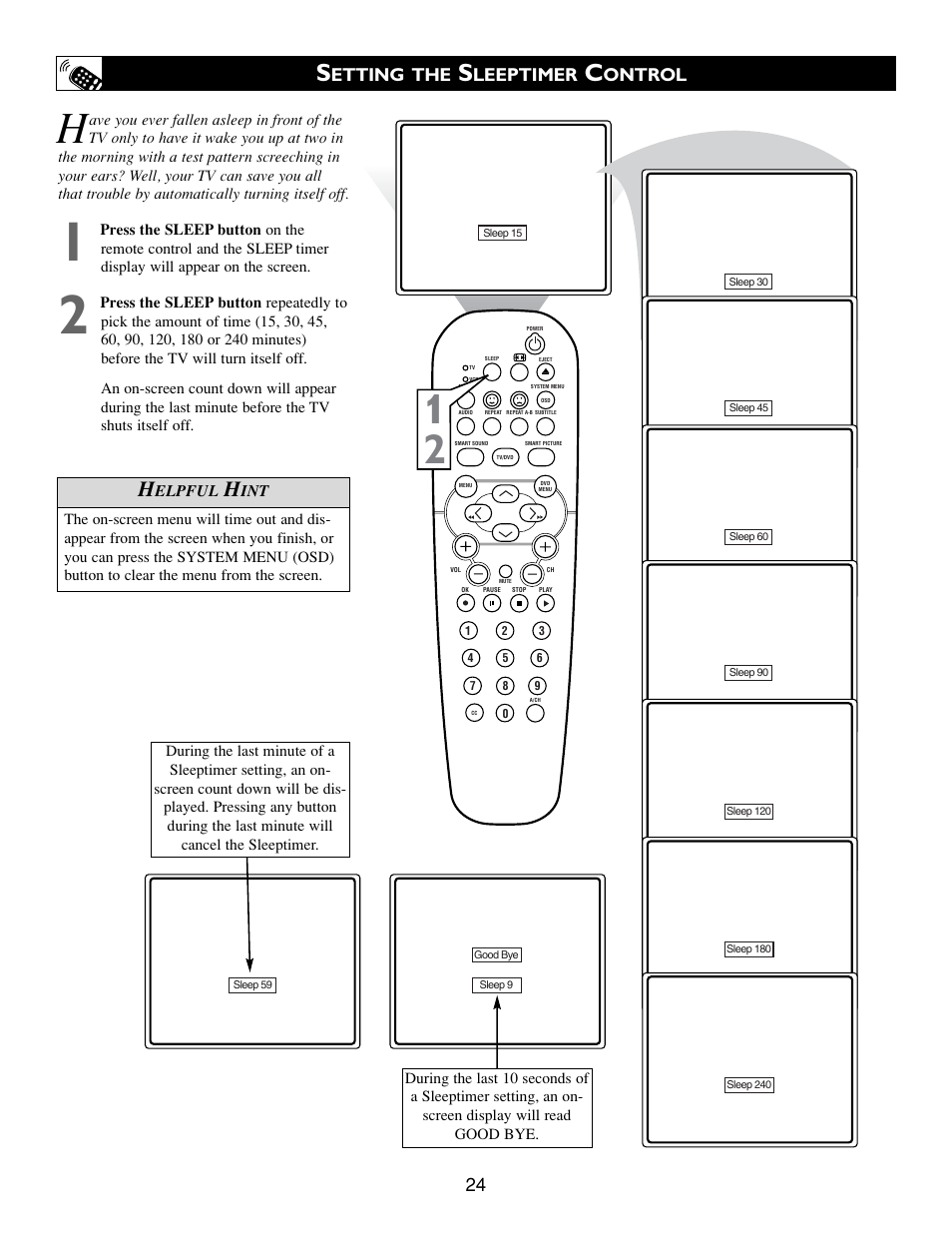 Etting the, Leeptimer, Ontrol | Philips Real Flat TV DVD User Manual | Page 24 / 51