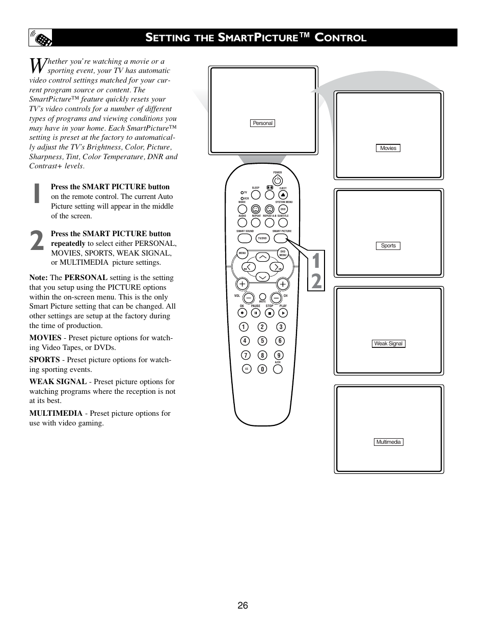 Etting the, Mart, Icture | Ontrol | Philips Real Flat TV DVD User Manual | Page 26 / 51