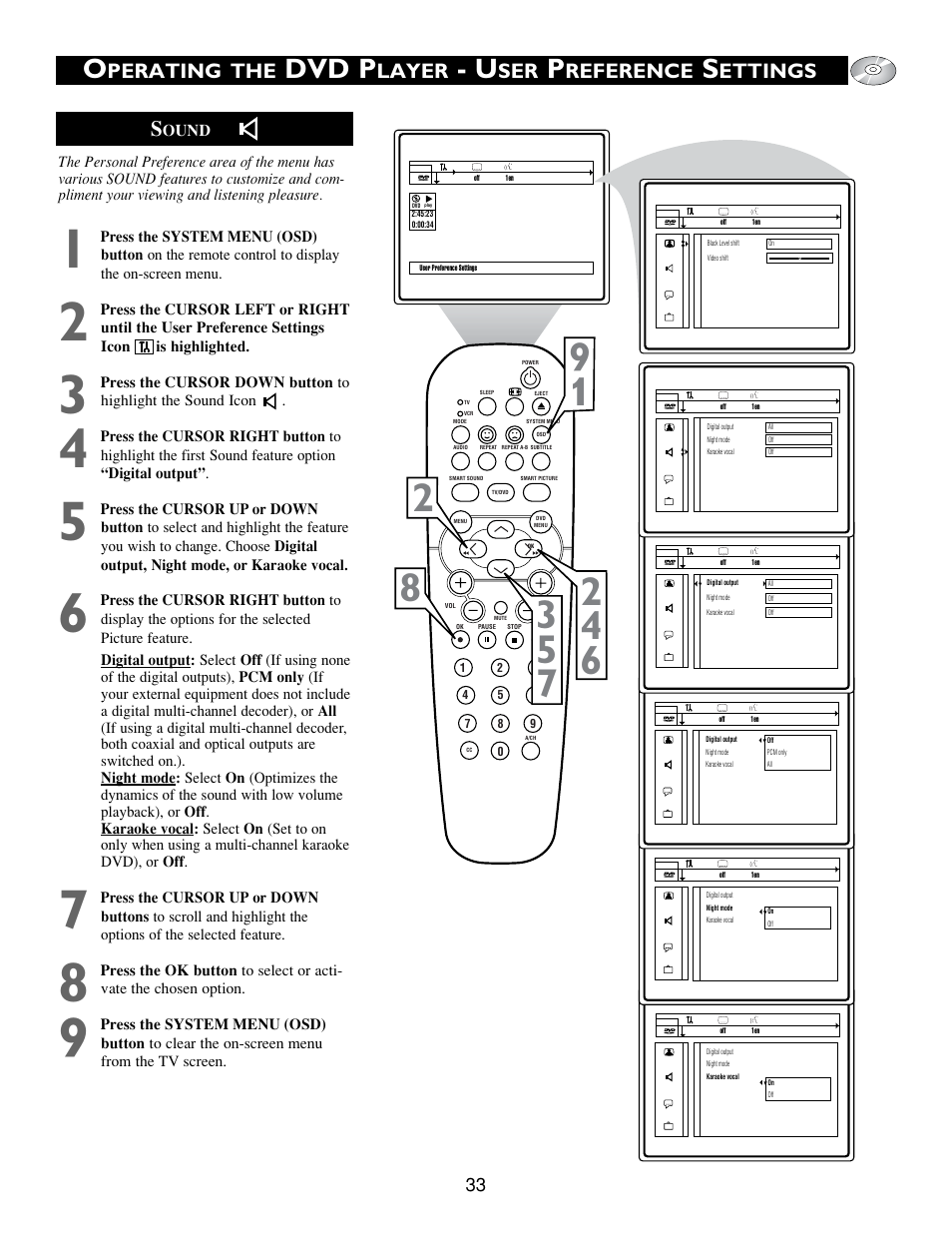 Dvd p, Perating the, Layer | Reference, Ettings s | Philips Real Flat TV DVD User Manual | Page 33 / 51