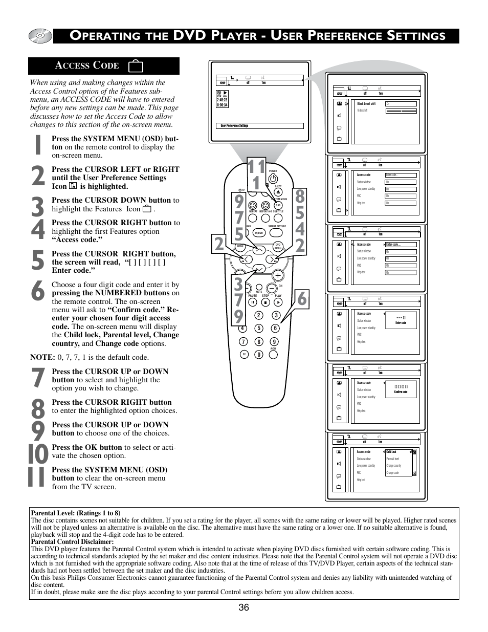 Dvd p, Perating the, Layer | Reference, Ettings a | Philips Real Flat TV DVD User Manual | Page 36 / 51