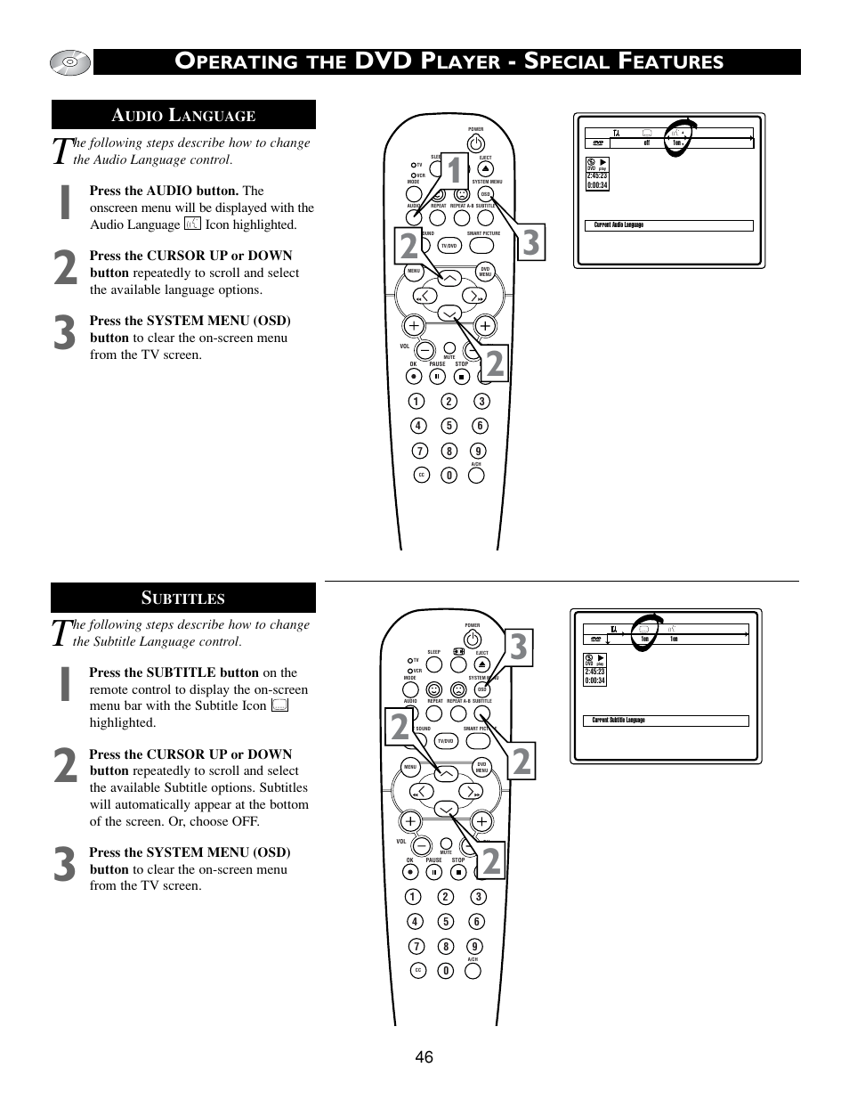 Dvd p, Perating the, Layer | Pecial, Eatures a | Philips Real Flat TV DVD User Manual | Page 46 / 51