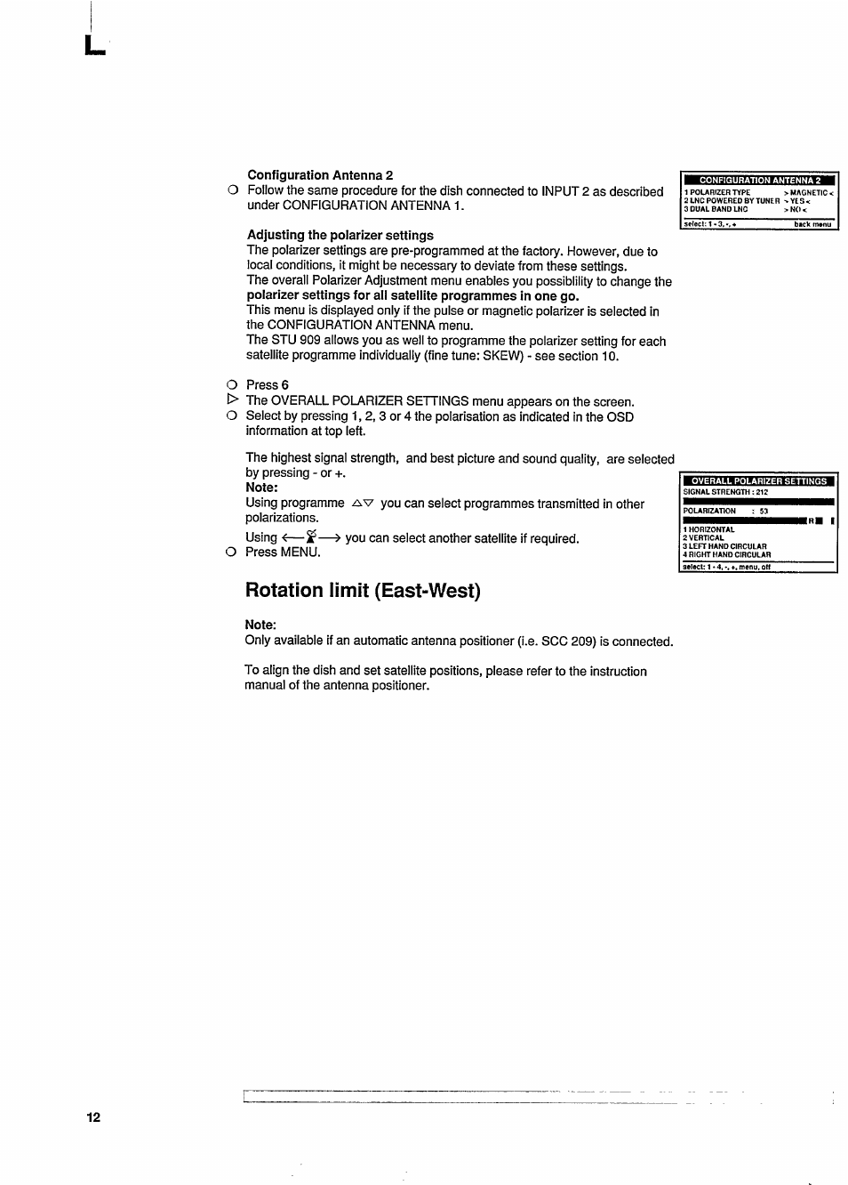 Rotation limit (east-west) | Philips STU909 User Manual | Page 12 / 27