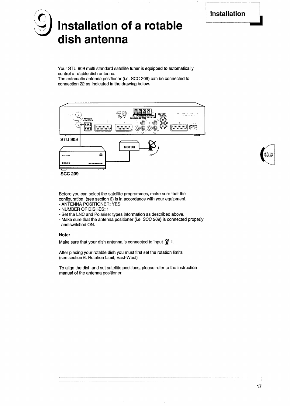 Installation of a ratable dish antenna, Installation | Philips STU909 User Manual | Page 17 / 27