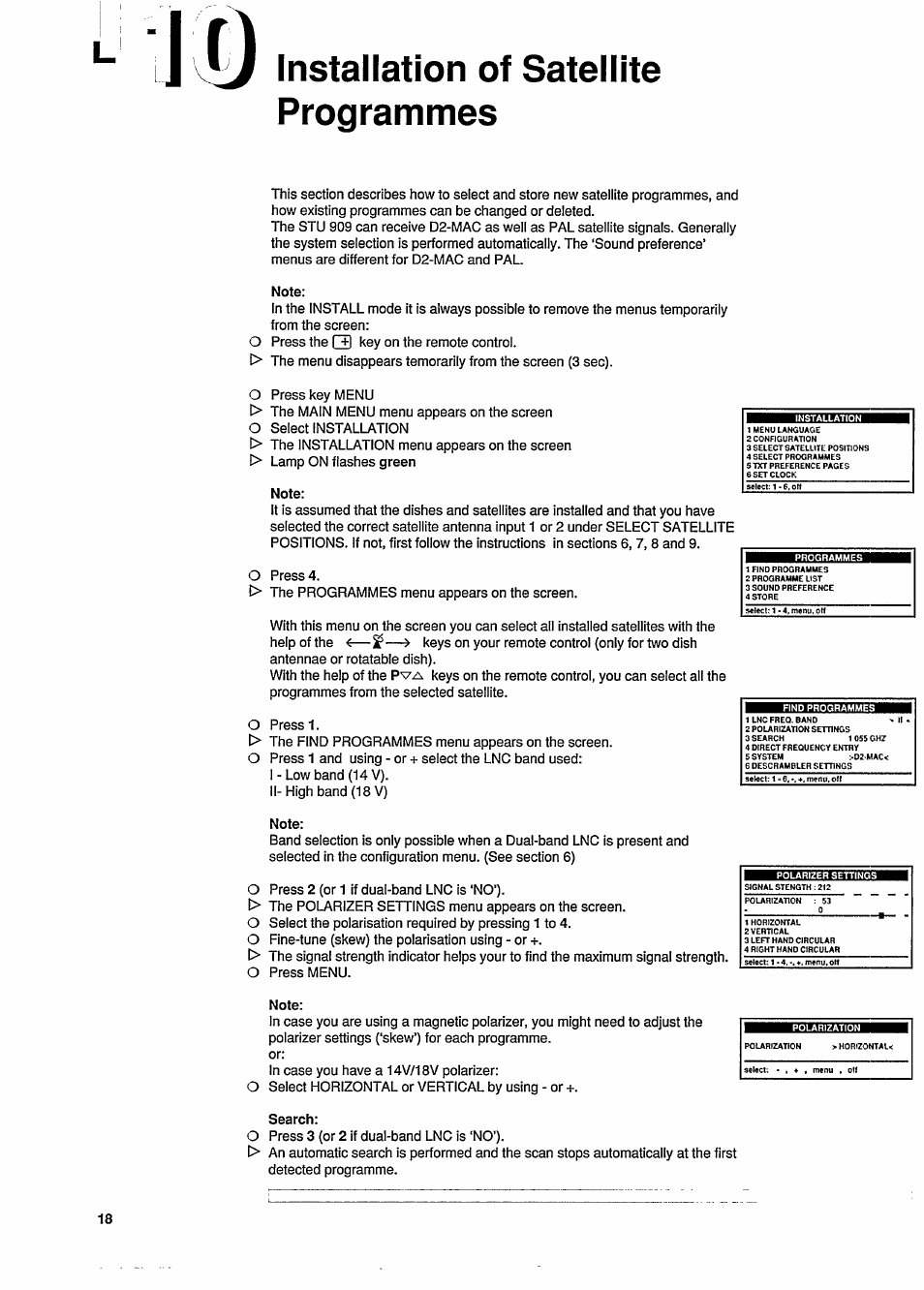 Installation of satellite programmes | Philips STU909 User Manual | Page 18 / 27