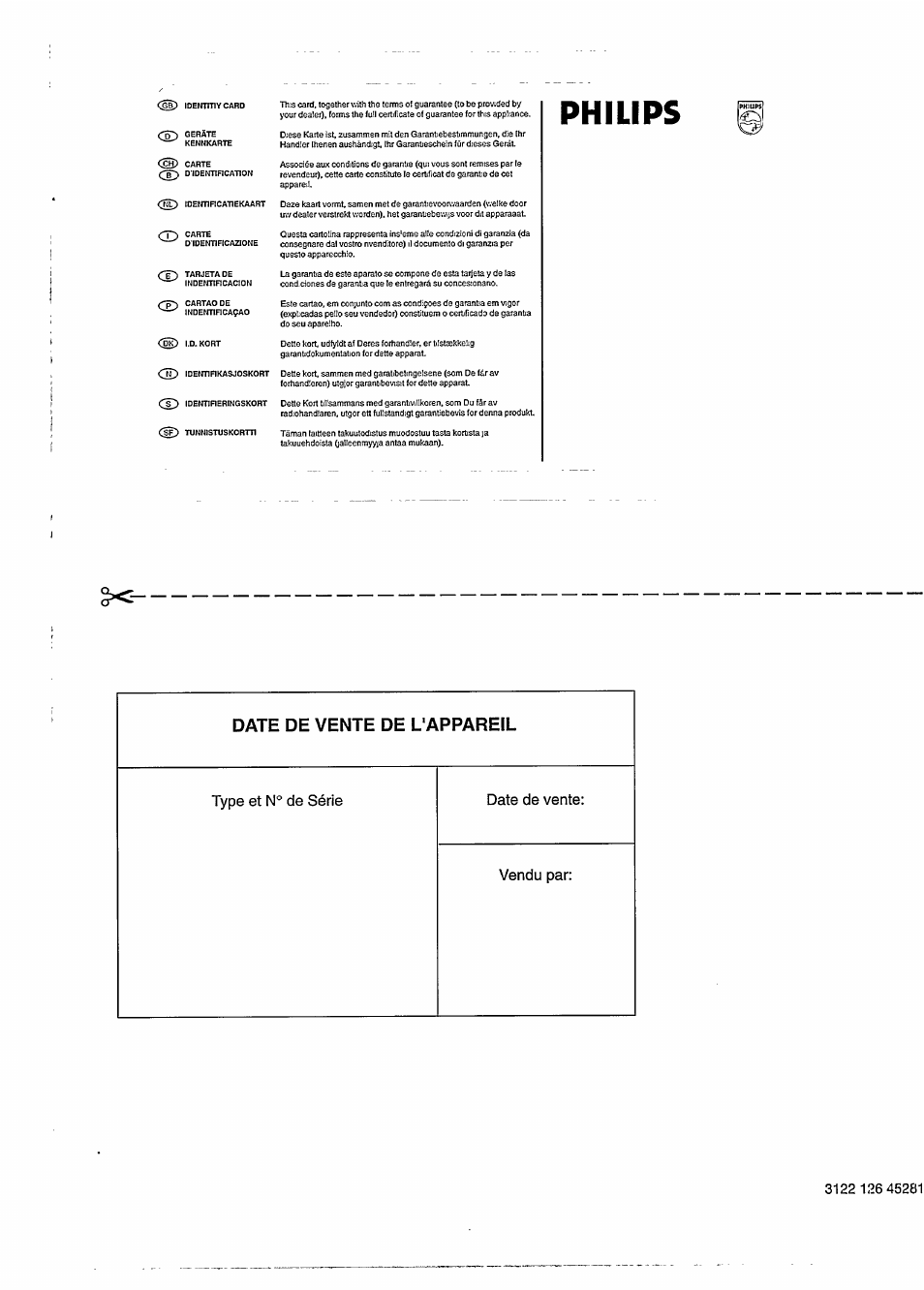 Philips, Date de vente de l'appareil, Csb) cd | Philips STU909 User Manual | Page 27 / 27