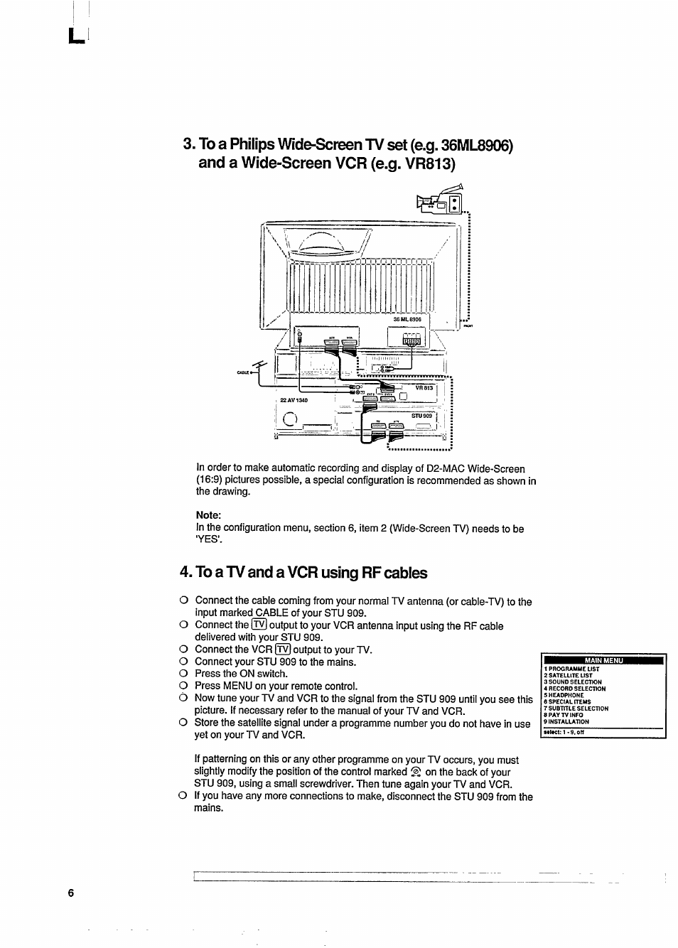 To a tv and a vcr using rf cables | Philips STU909 User Manual | Page 6 / 27