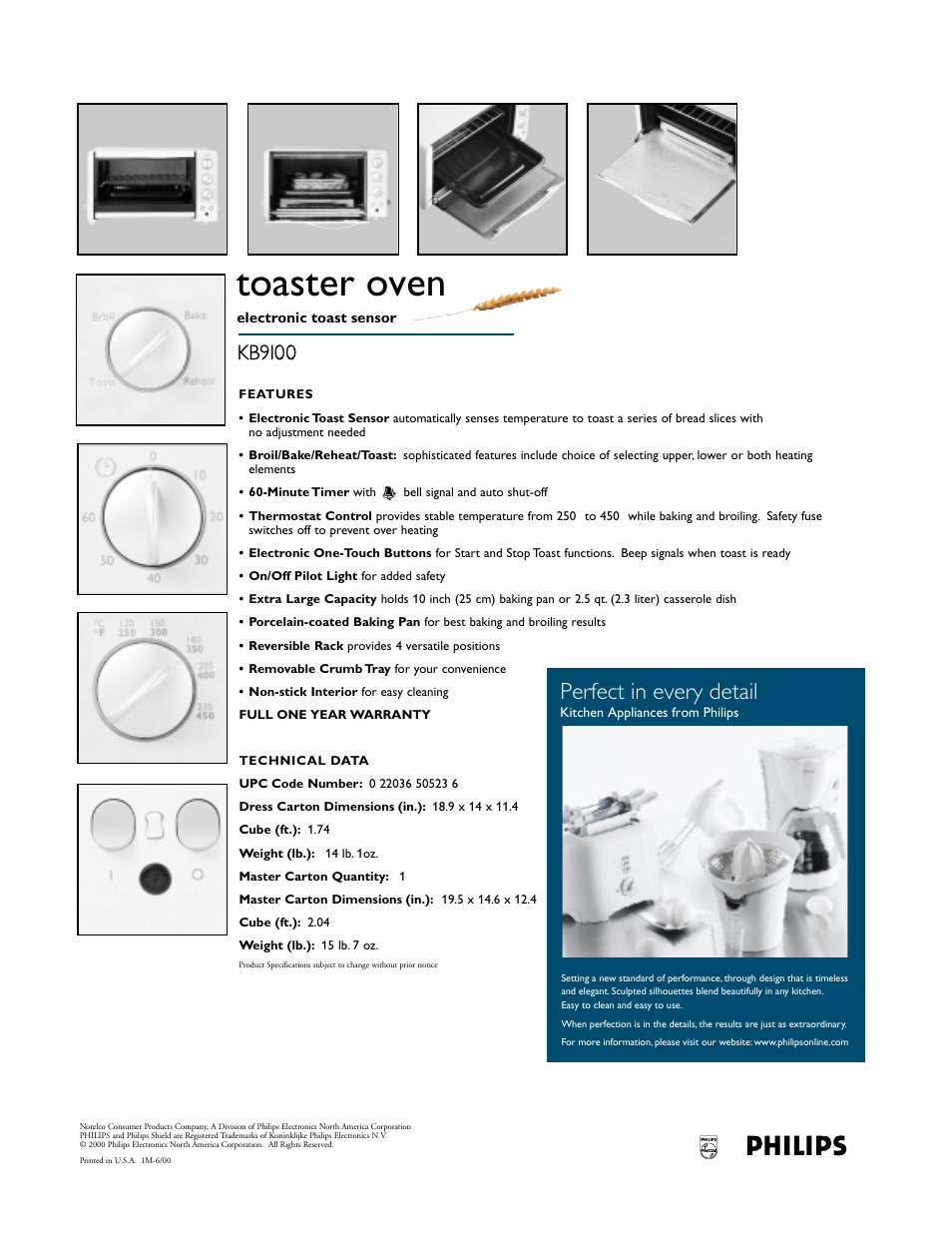 Toaster oven, Perfect in every detail, Hr2828 | Kb9100 | Philips HR2828 User Manual | Page 2 / 2