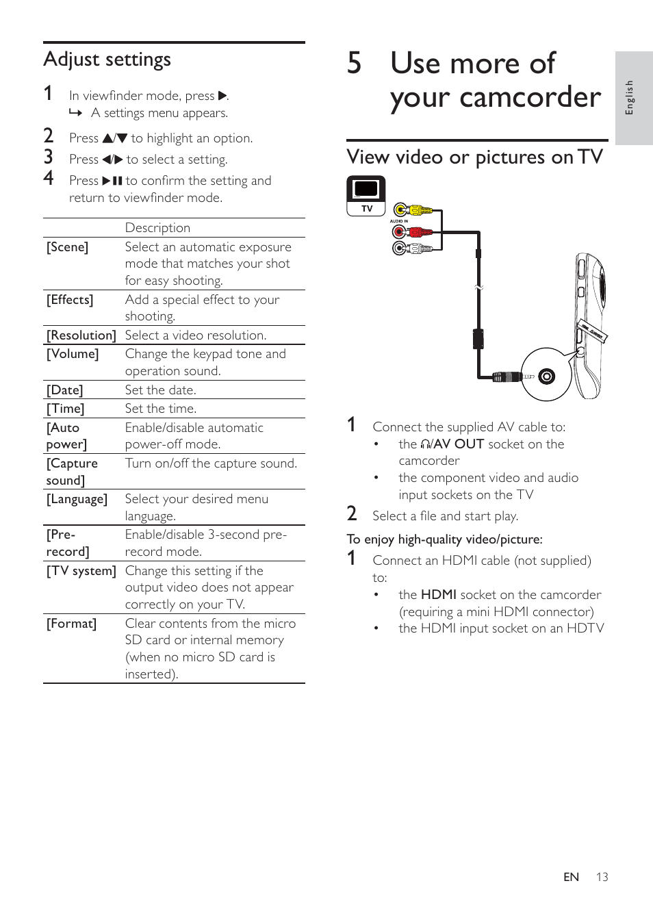 5 use more of your camcorder | Philips CAM100GY User Manual | Page 13 / 19