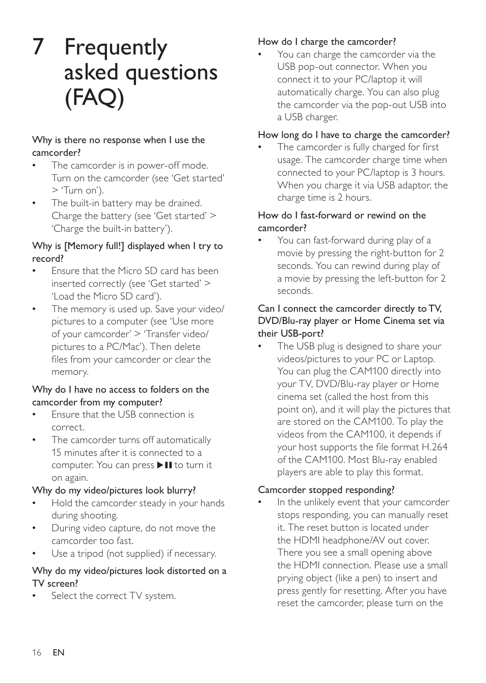 7 frequently asked questions (faq) | Philips CAM100GY User Manual | Page 16 / 19